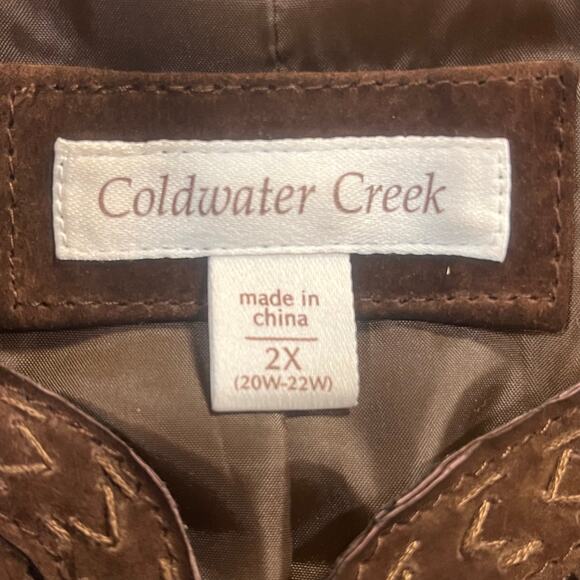 Coldwater Creek Brown Laser Cut Suede Jacket 2X Boho Western Elegant Chic - Picture 2 of 11